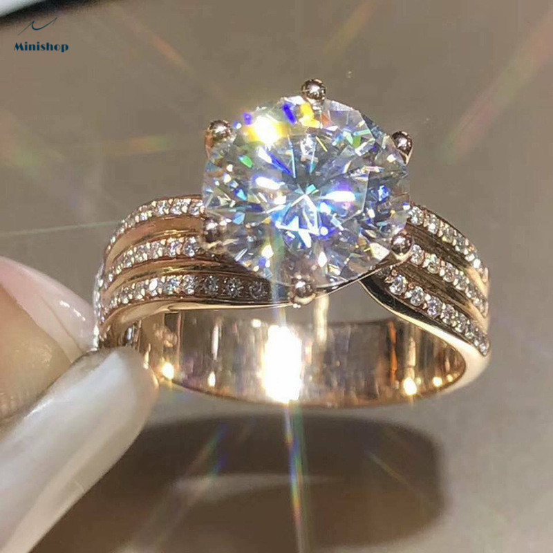 Fashion Diamond High Grade 3A Zircon Engagement Ring Lady Classic Six Claw Gold Wedding Ring Jewelry