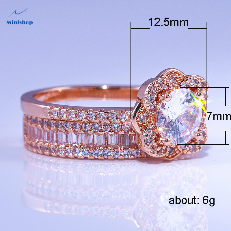 Lady Shining Rose Gold Flowers Fashion Diamond Engagement Ring Girls Gift Ring Women Wedding Ring