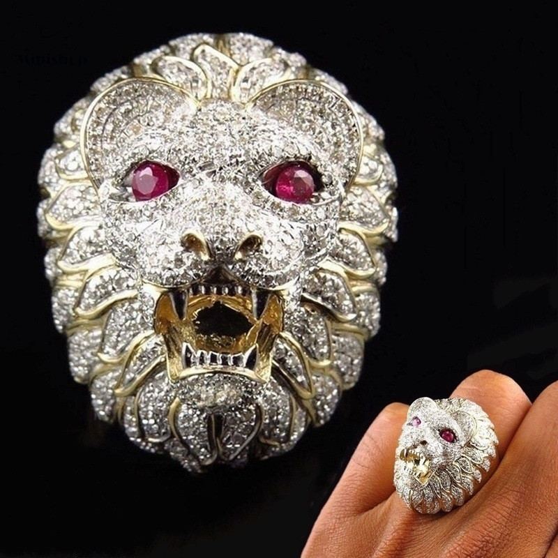 Men New Fashion Ring New Bold Boys Ring Creative Lion Head Modeling Hip Hop Nightclub Party Jewelry