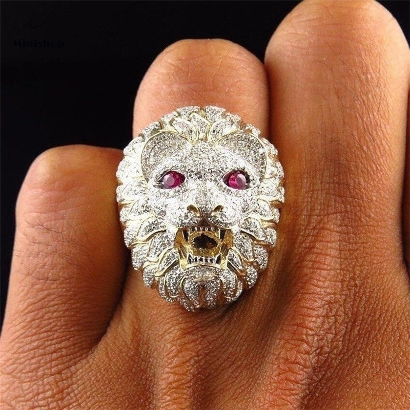 Men New Fashion Ring New Bold Boys Ring Creative Lion Head Modeling Hip Hop Nightclub Party Jewelry