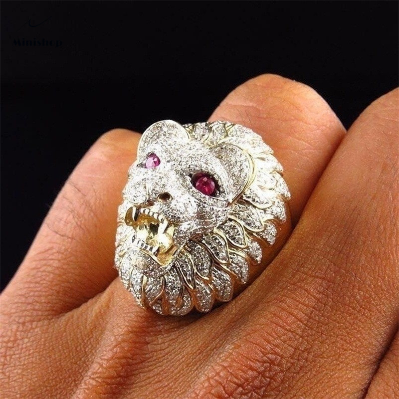 Men New Fashion Ring New Bold Boys Ring Creative Lion Head Modeling Hip Hop Nightclub Party Jewelry