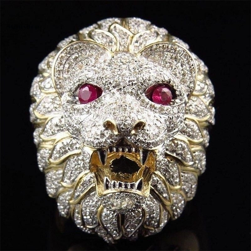 Men New Fashion Ring New Bold Boys Ring Creative Lion Head Modeling Hip Hop Nightclub Party Jewelry