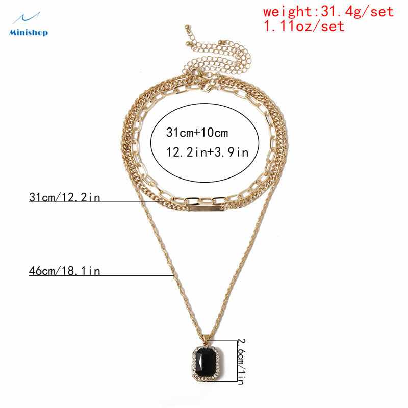 Women New Necklace Personality black diamond pendant Lady Retro Simple Multi-layer Body Chain