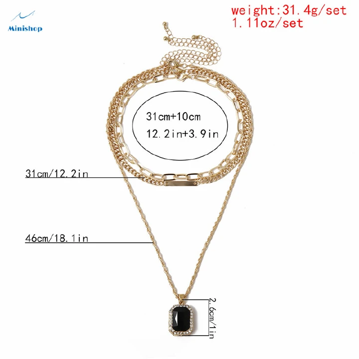 Women New Necklace Personality black diamond pendant Lady Retro Simple Multi-layer Body Chain