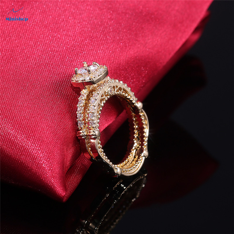 Women New Fashion Jewelry plated 24k Gold Combination Diamond Ring Lady Engagement Wedding Ring