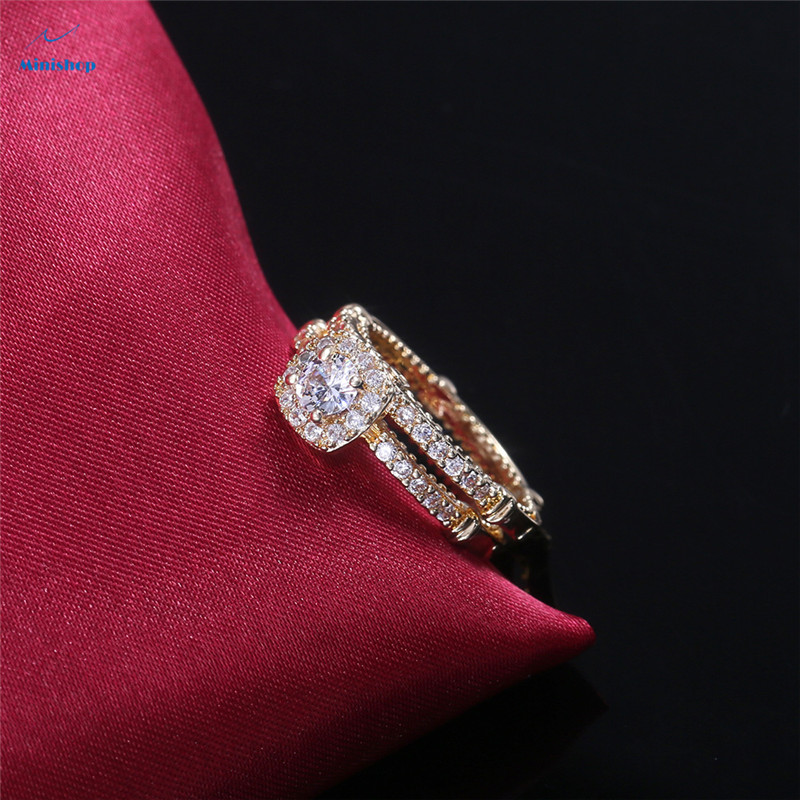 Women New Fashion Jewelry plated 24k Gold Combination Diamond Ring Lady Engagement Wedding Ring