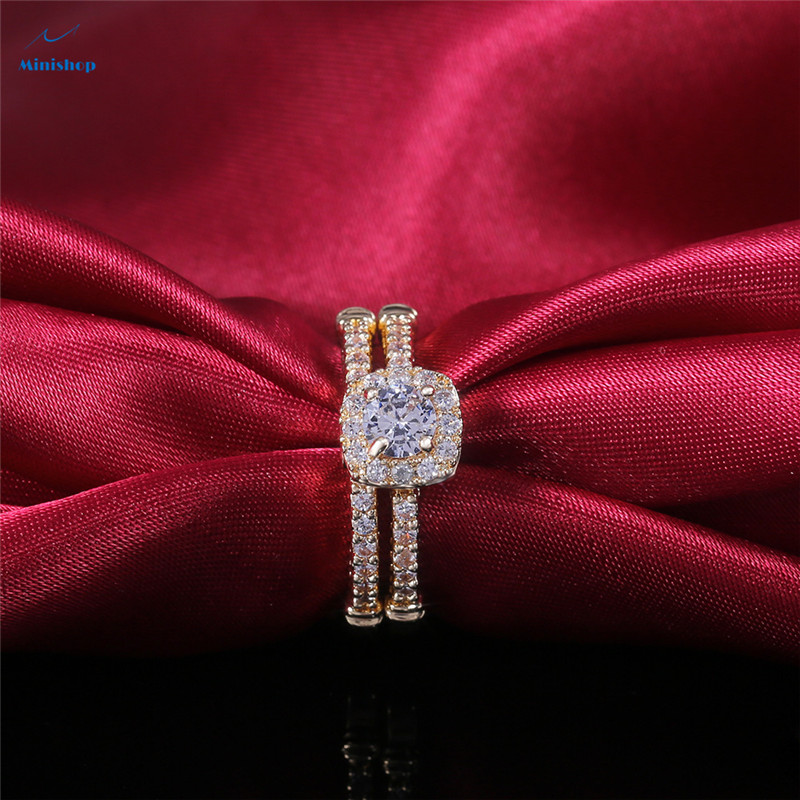 Women New Fashion Jewelry plated 24k Gold Combination Diamond Ring Lady Engagement Wedding Ring