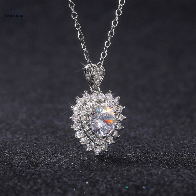 Lady Platinum Plated Necklace Bright Flashing Diamond 8 Hearts 8 Arrows Love Pendant Wedding Gift