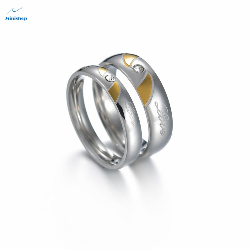 Men and Women REAL LOVE Stainless Steel Flower Diamond Wedding Engagement Ring Lovers Gift Ring