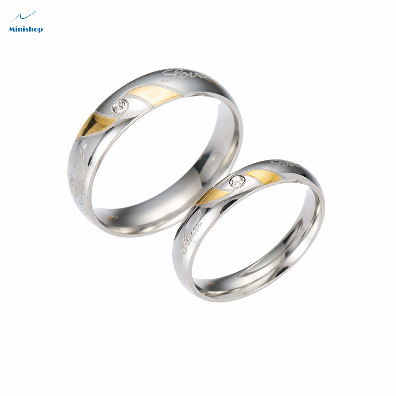 Men and Women REAL LOVE Stainless Steel Flower Diamond Wedding Engagement Ring Lovers Gift Ring