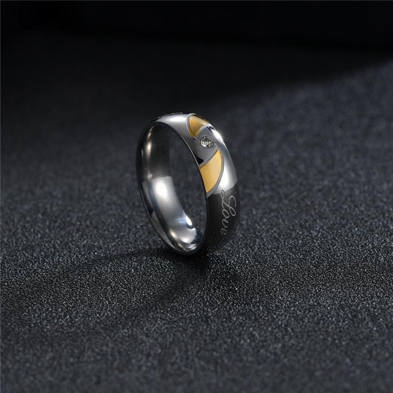 Men and Women REAL LOVE Stainless Steel Flower Diamond Wedding Engagement Ring Lovers Gift Ring