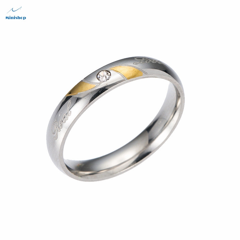 Men and Women REAL LOVE Stainless Steel Flower Diamond Wedding Engagement Ring Lovers Gift Ring