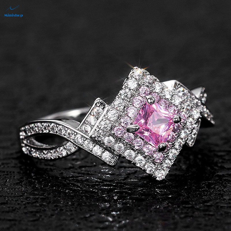Women New Accessories Creative Cross Pink Diamond Zircon Ring Ladies Daily Jewelry Birdthday Gift