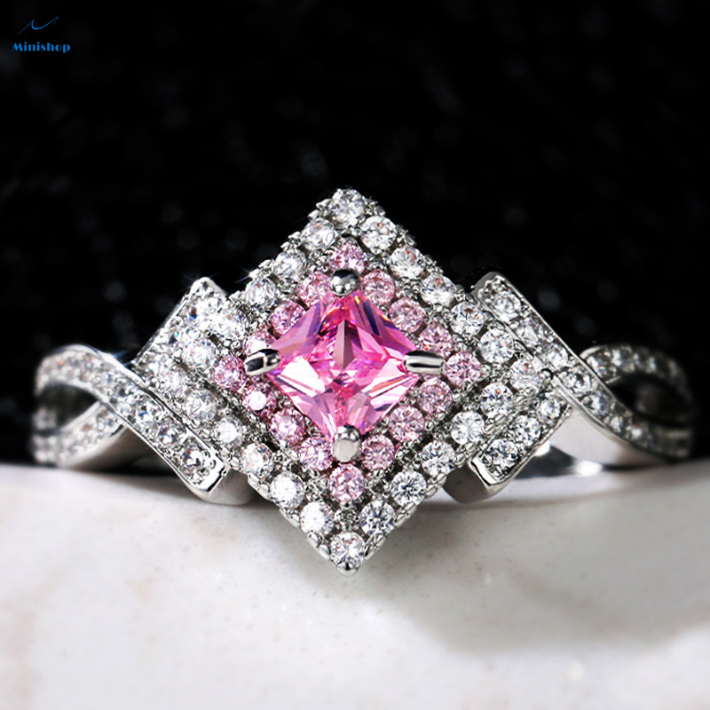 Women New Accessories Creative Cross Pink Diamond Zircon Ring Ladies Daily Jewelry Birdthday Gift