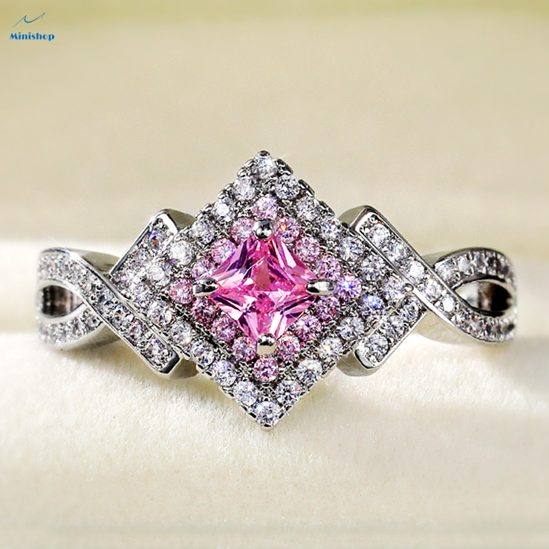 Women New Accessories Creative Cross Pink Diamond Zircon Ring Ladies Daily Jewelry Birdthday Gift