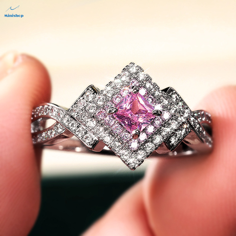 Women New Accessories Creative Cross Pink Diamond Zircon Ring Ladies Daily Jewelry Birdthday Gift