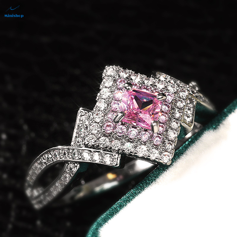 Women New Accessories Creative Cross Pink Diamond Zircon Ring Ladies Daily Jewelry Birdthday Gift