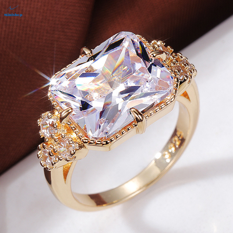 Women New Fashion Temperament Zircon Diamond Ring Lady Engagement Gold Plated Wedding Ring