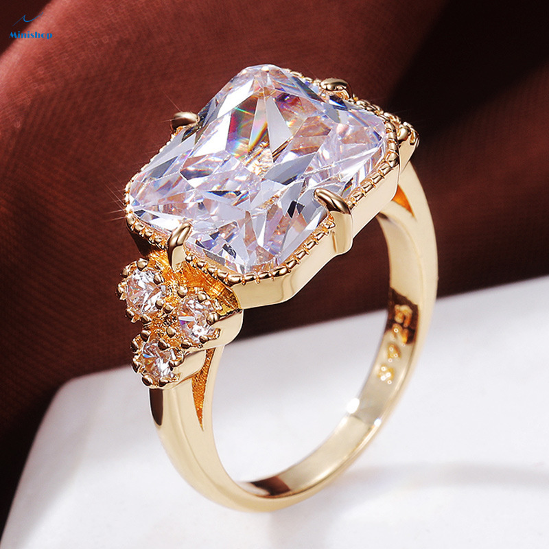 Women New Fashion Temperament Zircon Diamond Ring Lady Engagement Gold Plated Wedding Ring