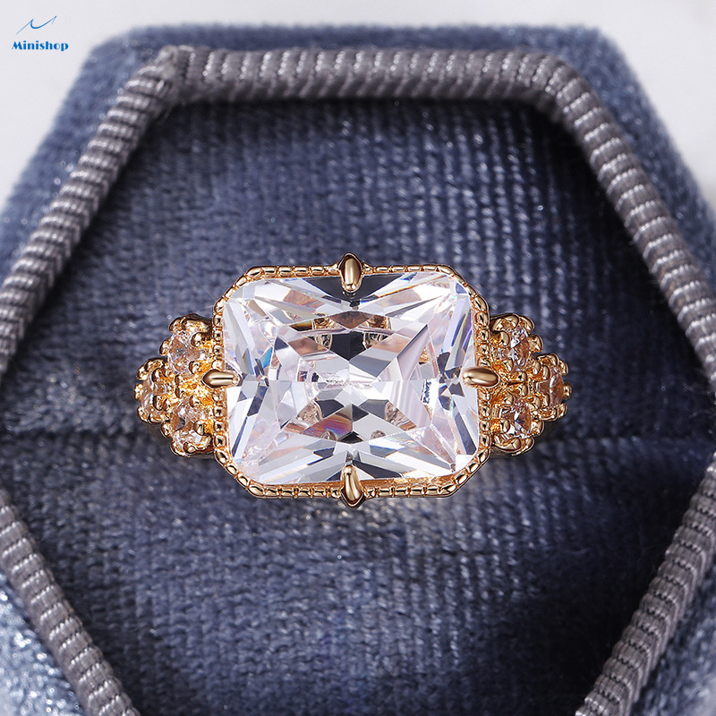 Women New Fashion Temperament Zircon Diamond Ring Lady Engagement Gold Plated Wedding Ring