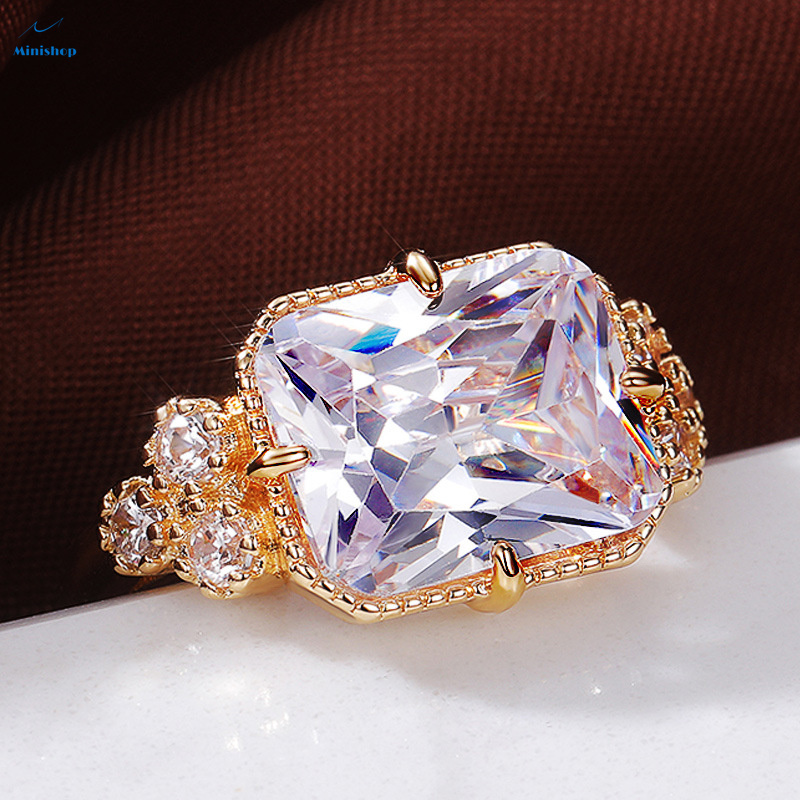 Women New Fashion Temperament Zircon Diamond Ring Lady Engagement Gold Plated Wedding Ring