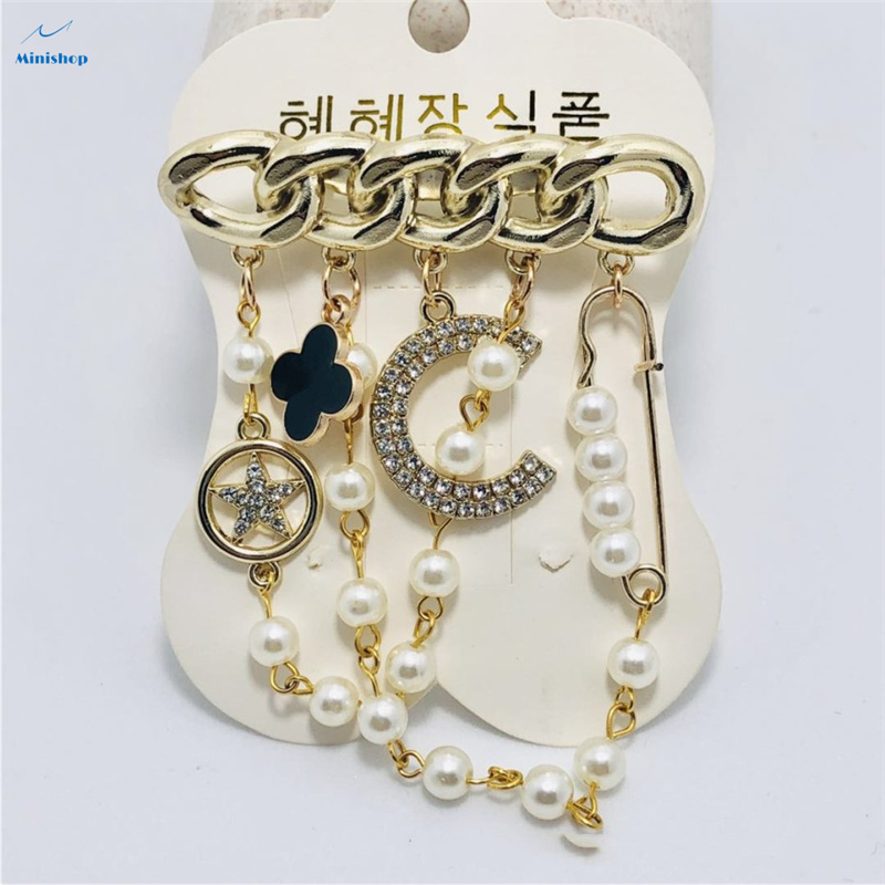 Lady Fashion Cloth Brooch Small Pin Pendant Chain Pearl String Small Luxury Clothing Accessories