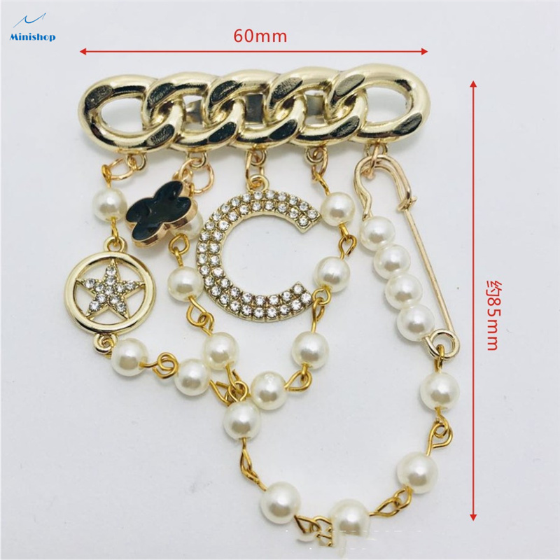 Lady Fashion Cloth Brooch Small Pin Pendant Chain Pearl String Small Luxury Clothing Accessories