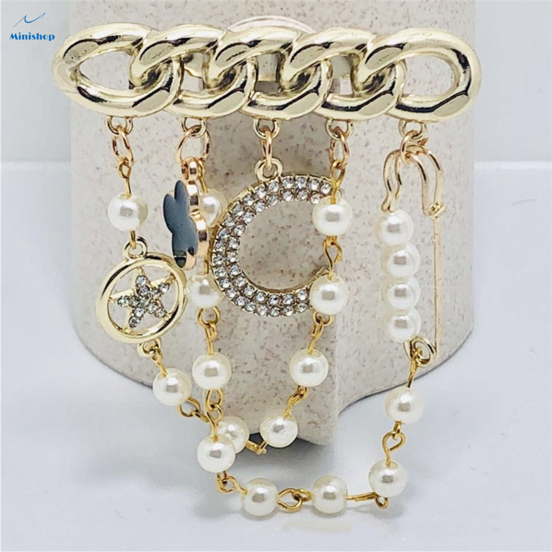 Lady Fashion Cloth Brooch Small Pin Pendant Chain Pearl String Small Luxury Clothing Accessories
