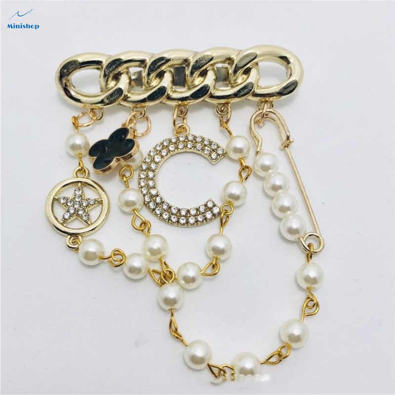 Lady Fashion Cloth Brooch Small Pin Pendant Chain Pearl String Small Luxury Clothing Accessories