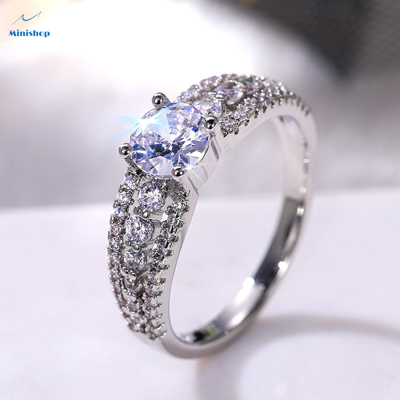 Lady New  Fashion Diamond Zircon Proposal Ring Hollow Simulation Diamond Engagement Wedding Ring