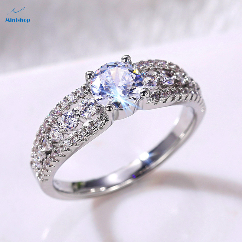 Lady New  Fashion Diamond Zircon Proposal Ring Hollow Simulation Diamond Engagement Wedding Ring