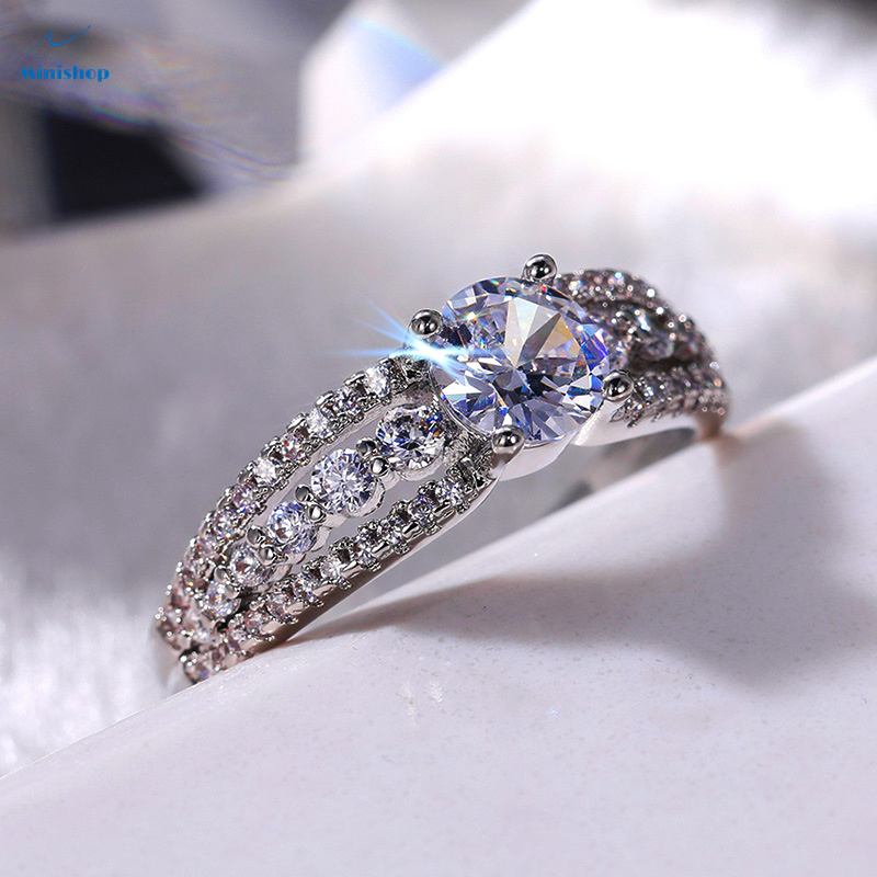 Lady New  Fashion Diamond Zircon Proposal Ring Hollow Simulation Diamond Engagement Wedding Ring