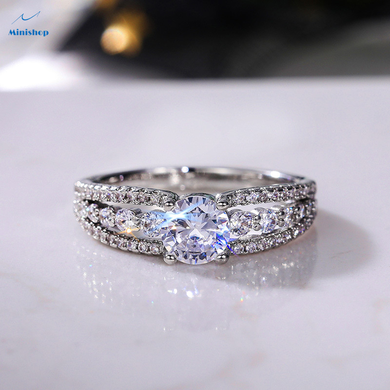 Lady New  Fashion Diamond Zircon Proposal Ring Hollow Simulation Diamond Engagement Wedding Ring
