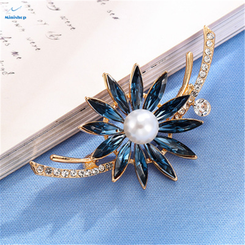 Fashion Alloy Pearl Men Suit Brooch  Colorful Crystal Sunflower Lady Night Party Dress Brooch
