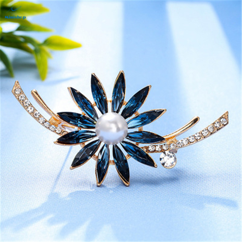 Fashion Alloy Pearl Men Suit Brooch  Colorful Crystal Sunflower Lady Night Party Dress Brooch