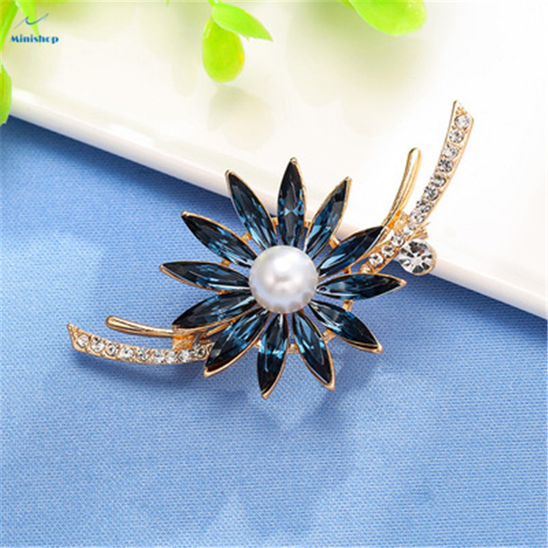 Fashion Alloy Pearl Men Suit Brooch  Colorful Crystal Sunflower Lady Night Party Dress Brooch