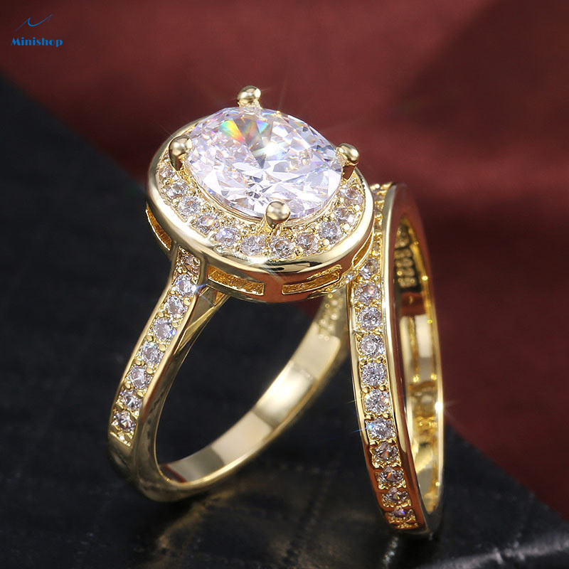Women  Couple Ring Fashion Electroplated Real Gold Inlaid with AAA Grade Zircon Diamond Jewelry