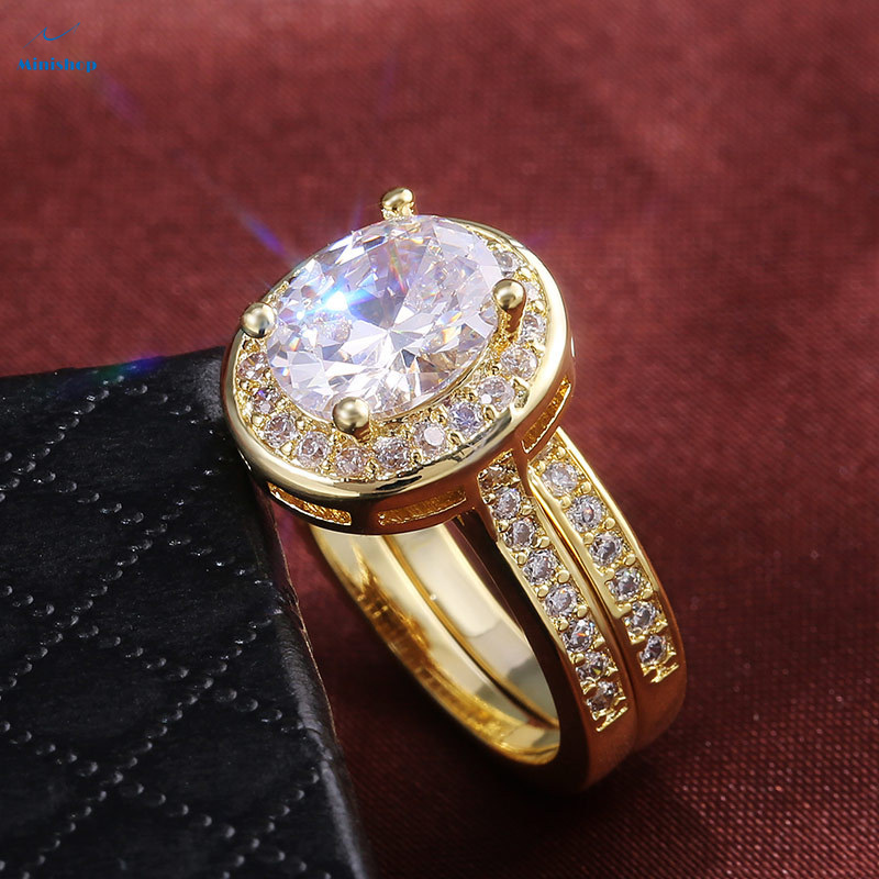 Women  Couple Ring Fashion Electroplated Real Gold Inlaid with AAA Grade Zircon Diamond Jewelry