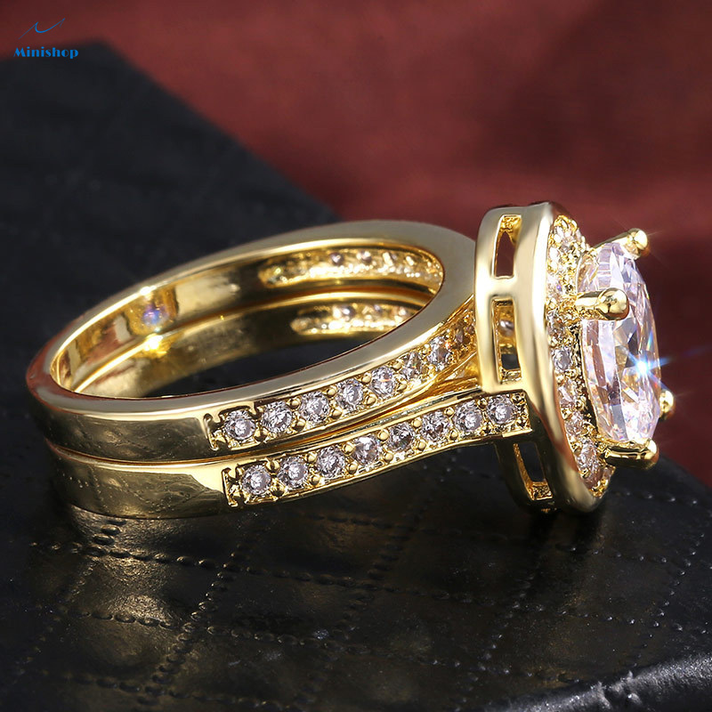 Women  Couple Ring Fashion Electroplated Real Gold Inlaid with AAA Grade Zircon Diamond Jewelry