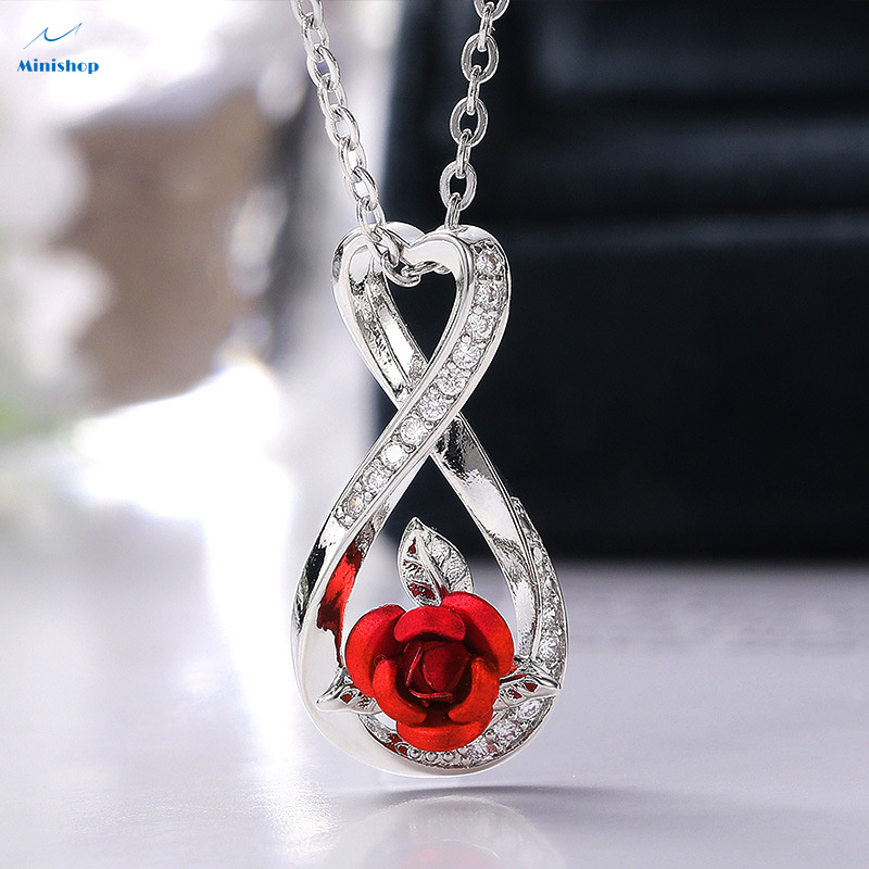 Women Two-color Rose Necklace  Lady Lovely Heart-shaped Twisted Flowers Chain Gift Jewelry