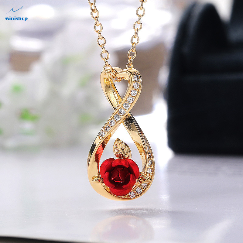 Women Two-color Rose Necklace  Lady Lovely Heart-shaped Twisted Flowers Chain Gift Jewelry