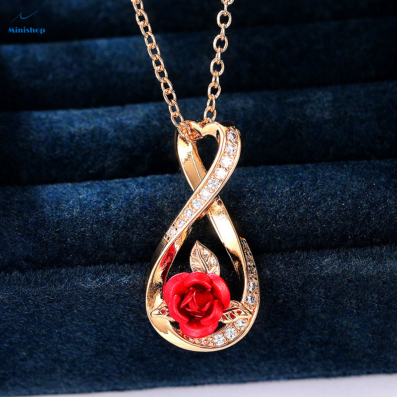 Women Two-color Rose Necklace  Lady Lovely Heart-shaped Twisted Flowers Chain Gift Jewelry
