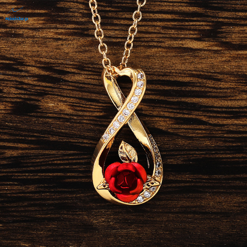 Women Two-color Rose Necklace  Lady Lovely Heart-shaped Twisted Flowers Chain Gift Jewelry