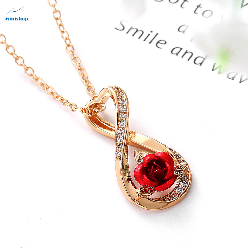 Women Two-color Rose Necklace  Lady Lovely Heart-shaped Twisted Flowers Chain Gift Jewelry