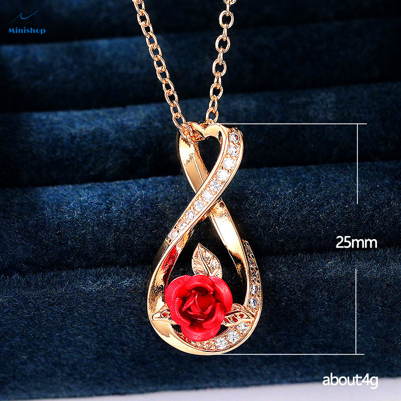 Women Two-color Rose Necklace  Lady Lovely Heart-shaped Twisted Flowers Chain Gift Jewelry