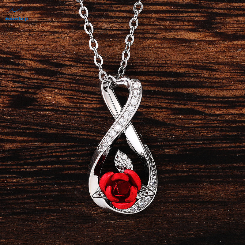 Women Two-color Rose Necklace  Lady Lovely Heart-shaped Twisted Flowers Chain Gift Jewelry