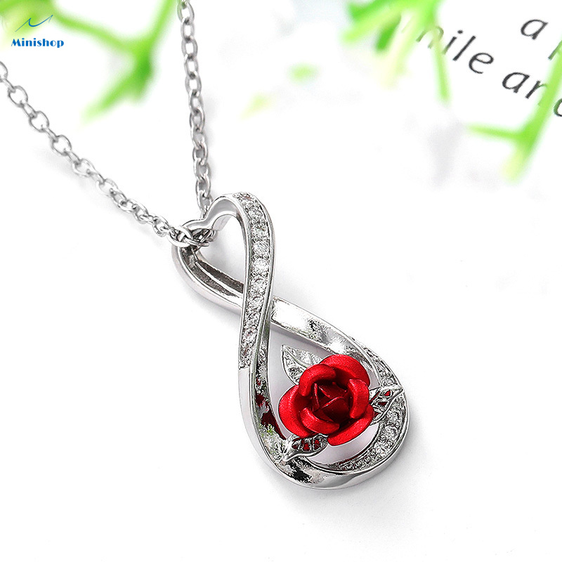Women Two-color Rose Necklace  Lady Lovely Heart-shaped Twisted Flowers Chain Gift Jewelry