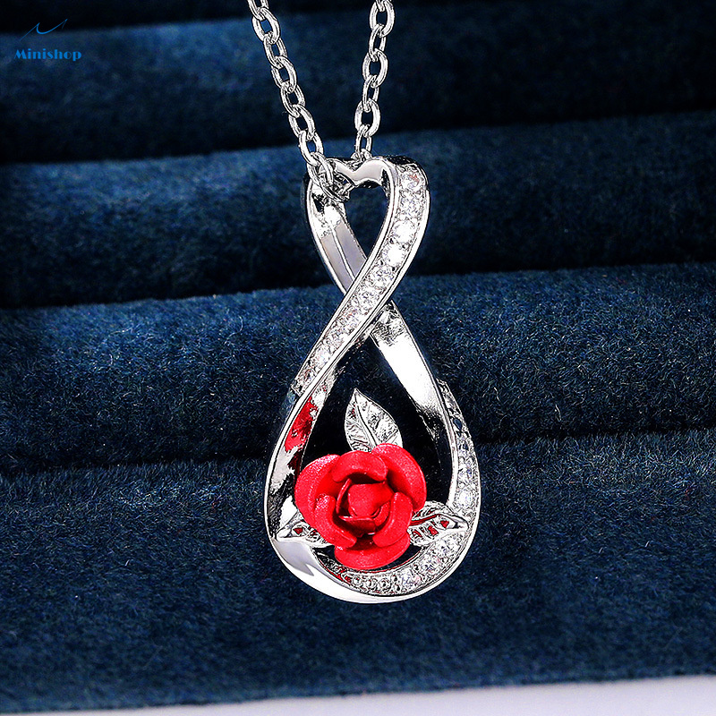 Women Two-color Rose Necklace  Lady Lovely Heart-shaped Twisted Flowers Chain Gift Jewelry