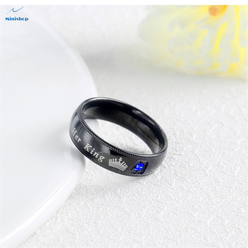 Her king His Queen Titanium Steel Black Color Couple Matching Ring Proposal Engagement Ring