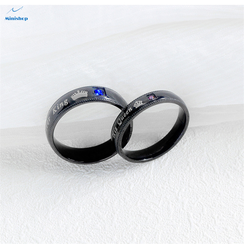 Her king His Queen Titanium Steel Black Color Couple Matching Ring Proposal Engagement Ring